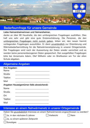 Fragebogen über Interesse an einem Nahwärmenetz in Alzey Heimersheim