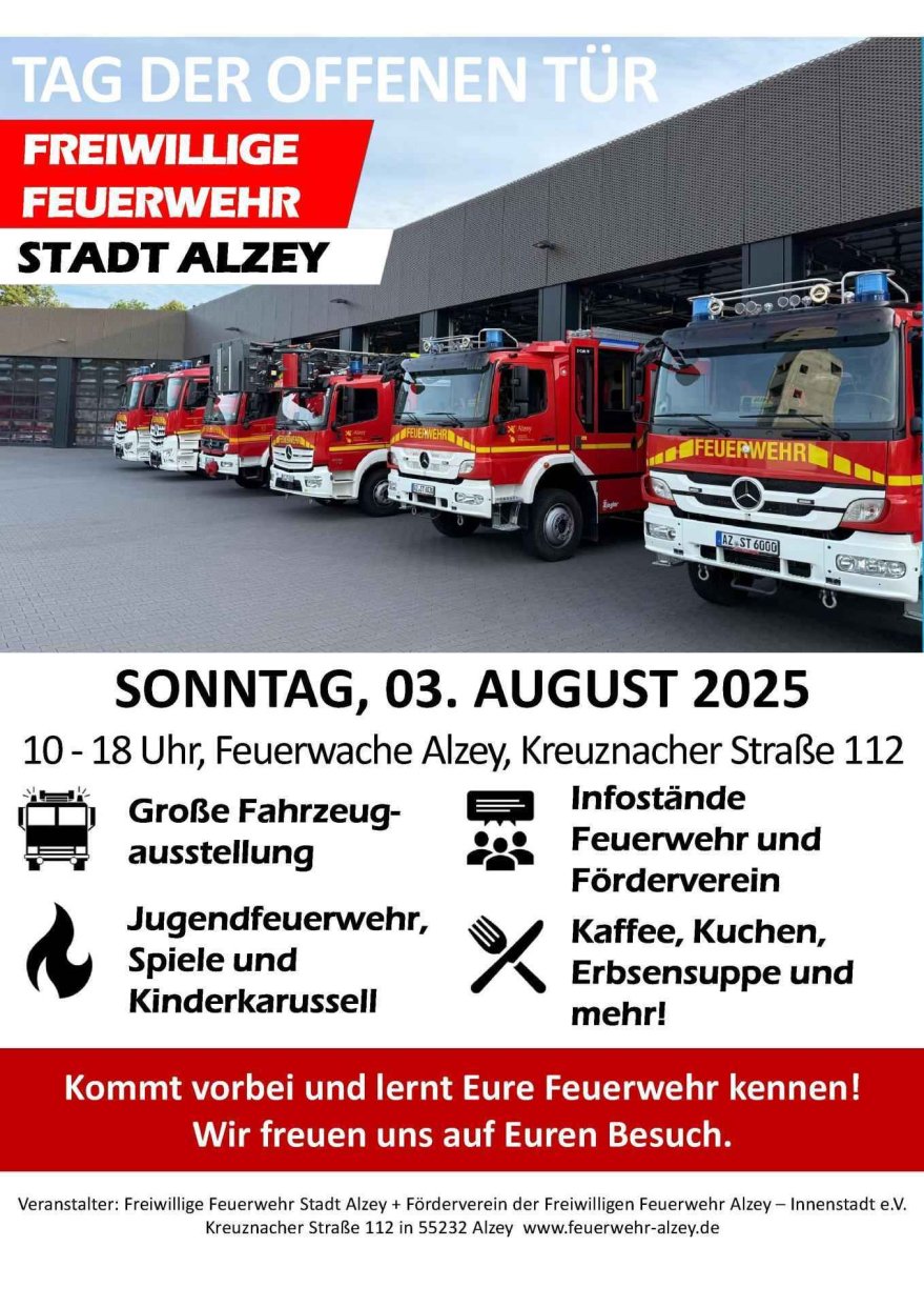 Flyer, tag der offenen tür, Feuerwehr. 10-18 Uhr, 03.08.25