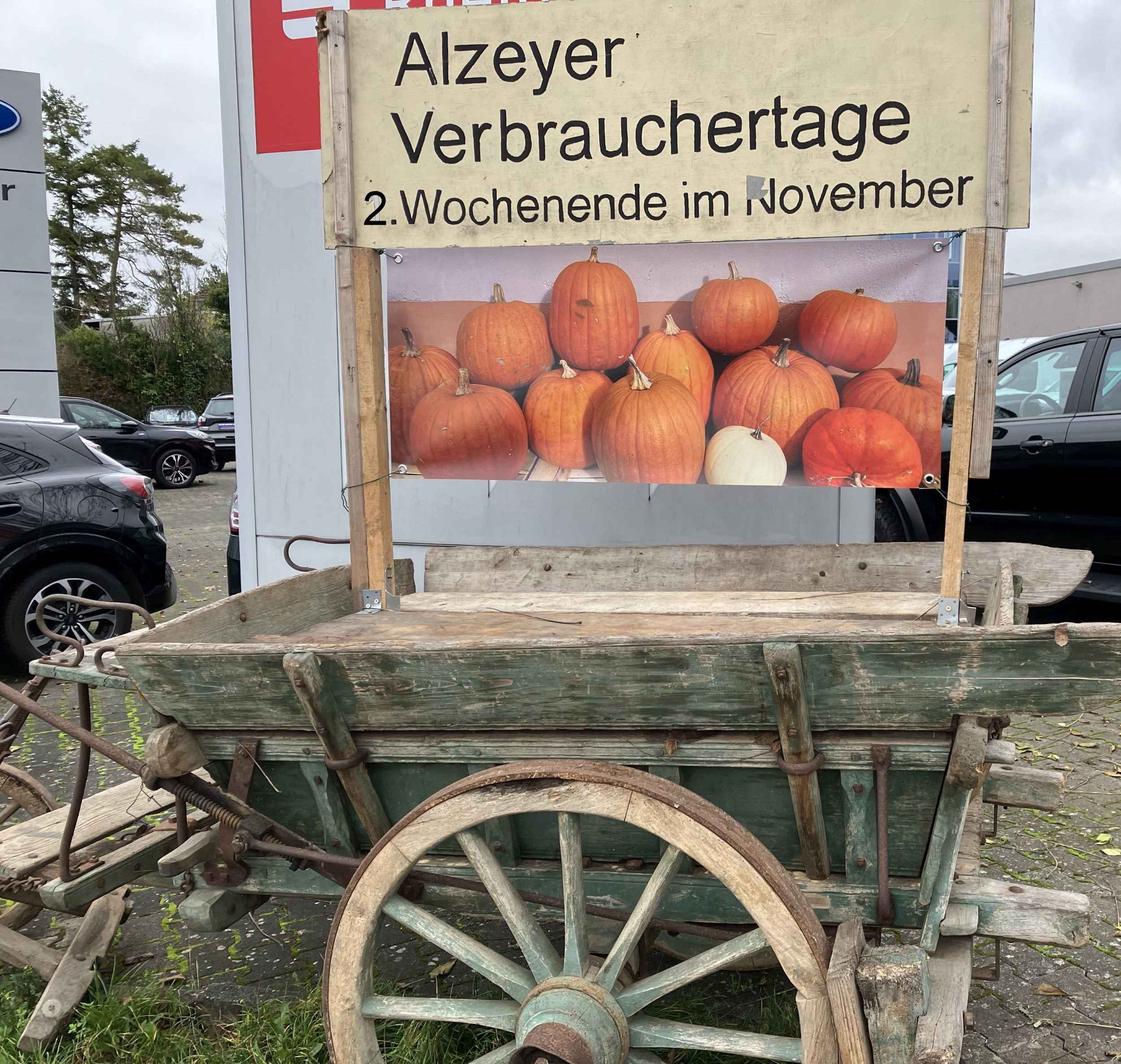 Verbrauchertage 2025 Holzschubkarre beladen mit Kürbissen