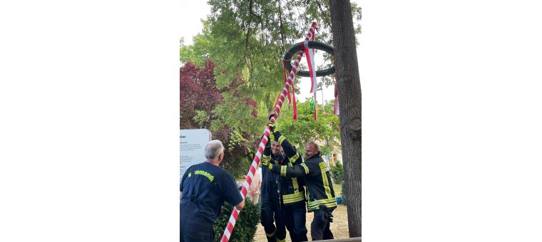 Aufstellung des Kerbebaumes durch die Freiwillige Feuerwehr Dautenheim Aufstellung des Kerbebaumes durch die Freiwillige Feuerwehr Dautenheim