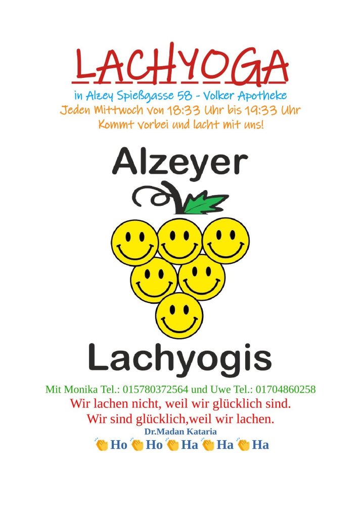 Der Flyer für das Lach-Yoga mit vielen gelben Smilies