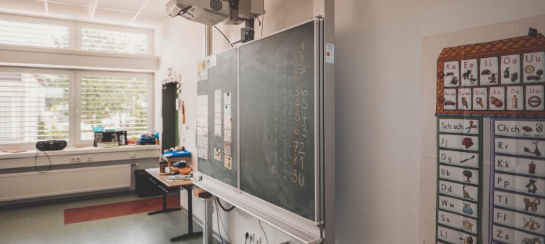 Eine Tafel eines Klassenraums.