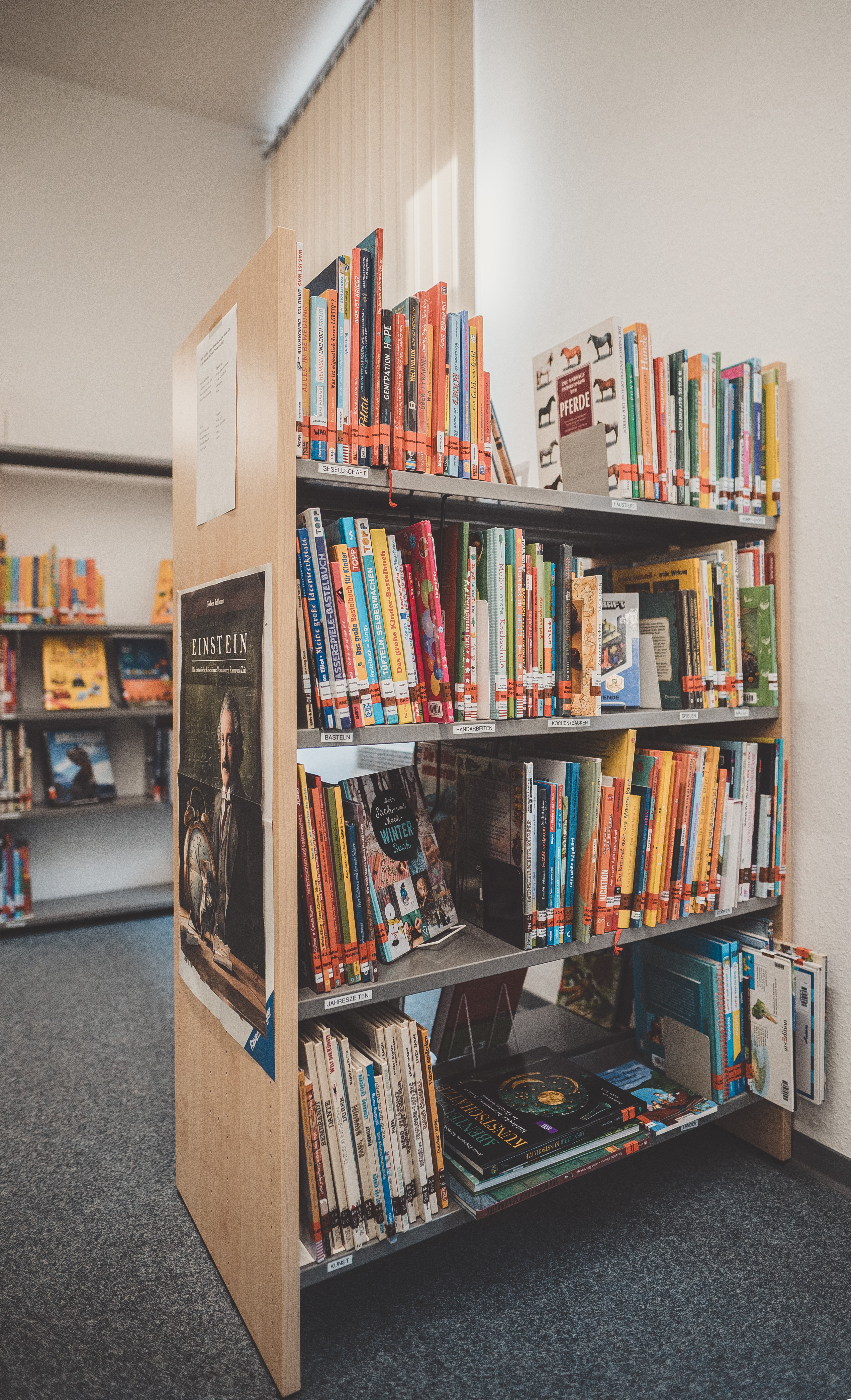 Ein Bücherregal voller Bücher mit bunten Buchrücken