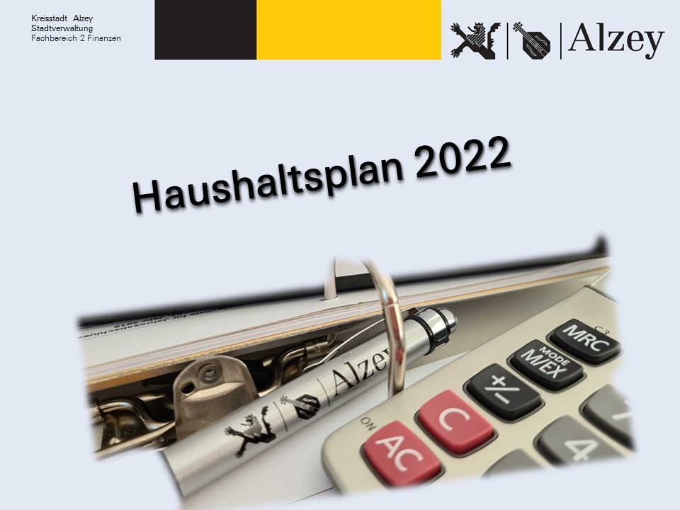 Ein Ordner der Stadtverwaltung Alzey "Jahresabschluss 2019" mit einem Kugelschreiber