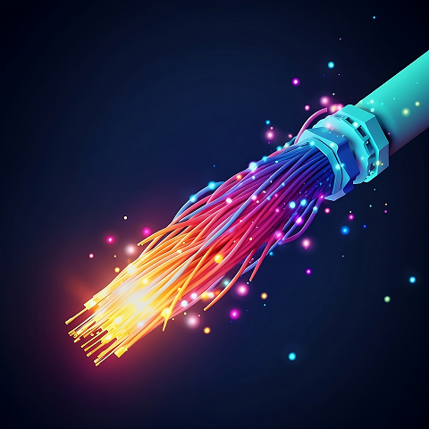 ein türkises Kabel mit bunten Fasern