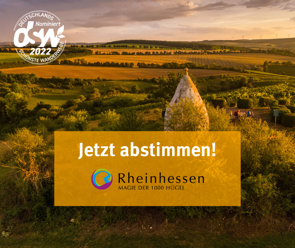 Trullo im Sonnenuntergang mit Schrift: Jetzt abstimmen!