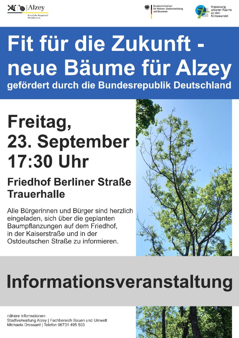 Einladung zur Informationsveranstaltung "Fit für die Zukunft - neue Bäume für Alzey"