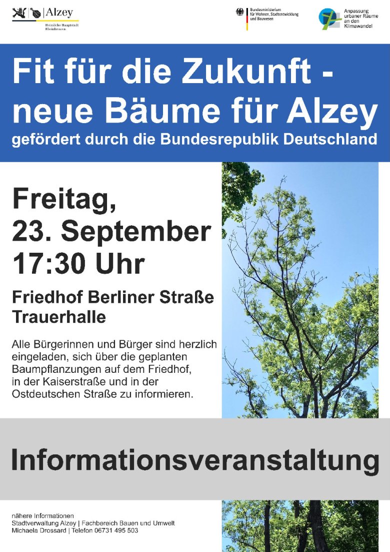 Einladung zur Informationsveranstaltung "Fit für die Zukunft - neue Bäume für Alzey"