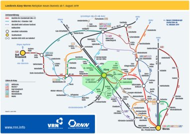 Busnetzplan des Landkreises Alzey-Worms mit der VRN-Wabe 12 in Grün.