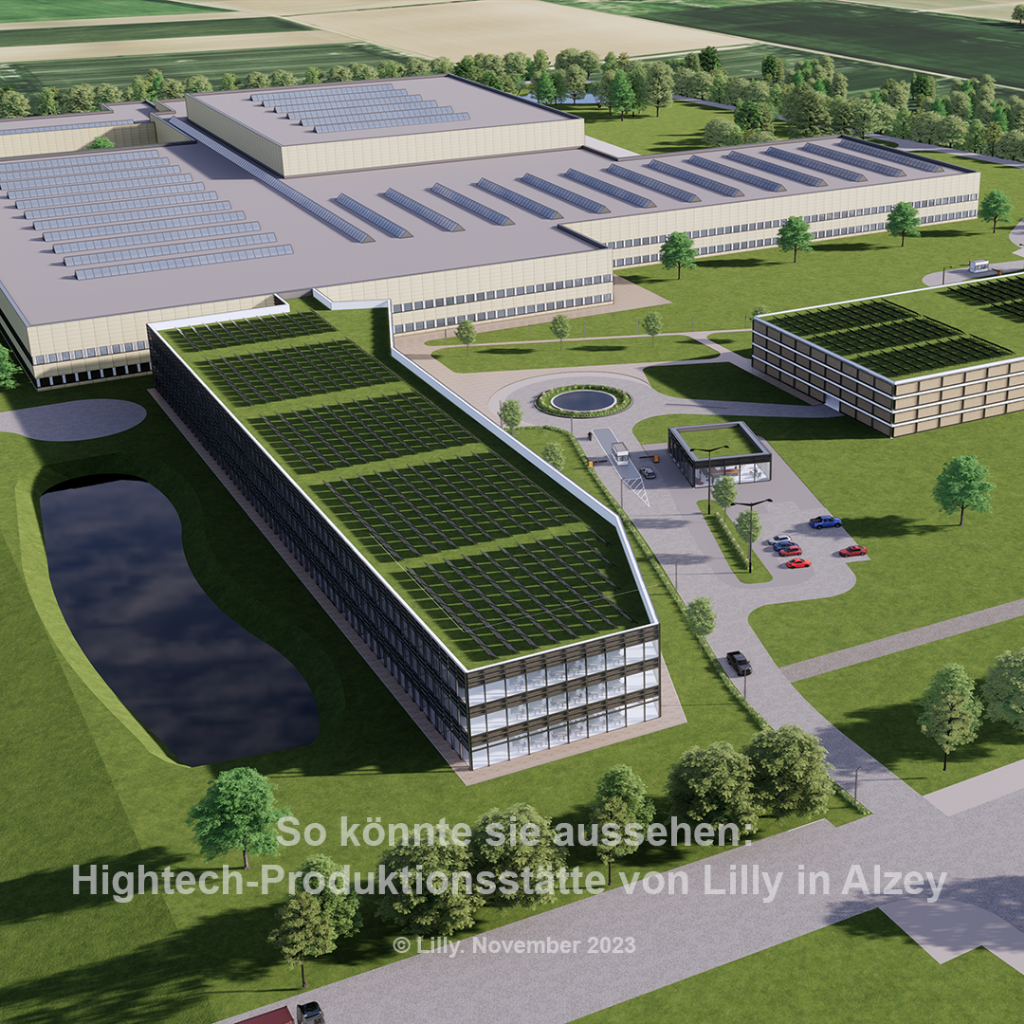 3D Modell, wie die Hightech-Produktionstätte von Lilly aussehen könnte