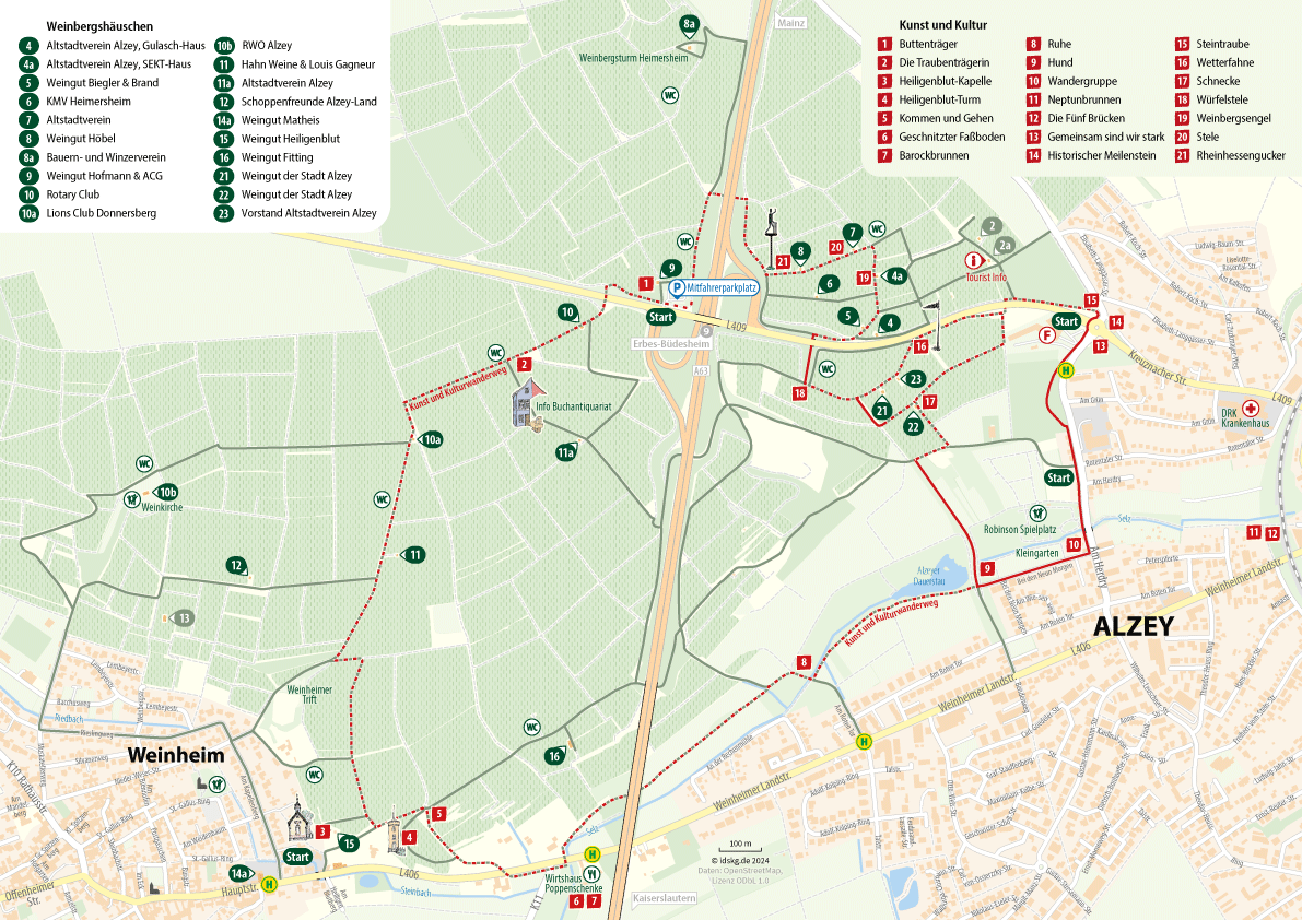 Ein wanderplan der Weinwanderung