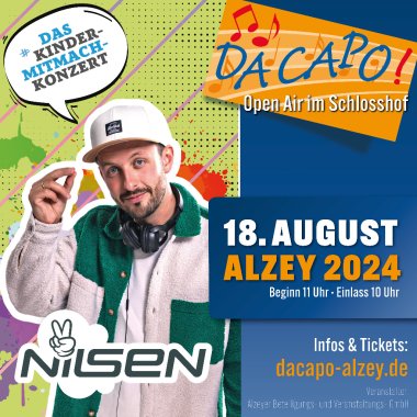 Kinderstar Nilsen lädt zum Mitsingen, Tanzen und Feiern in den Alzeyer Schlosshof ein. 