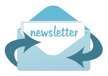 Blauer Brief mit Pfeilen und dem Inhalt "Newsletter"