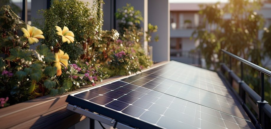 Eine Solarzelle auf dem Balkon einer Wohnung.