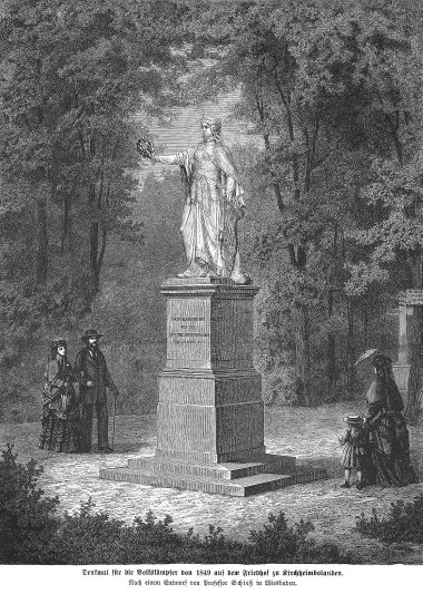 Ein historisches Bild der Germaniastatue in Kirchheimbolanden.