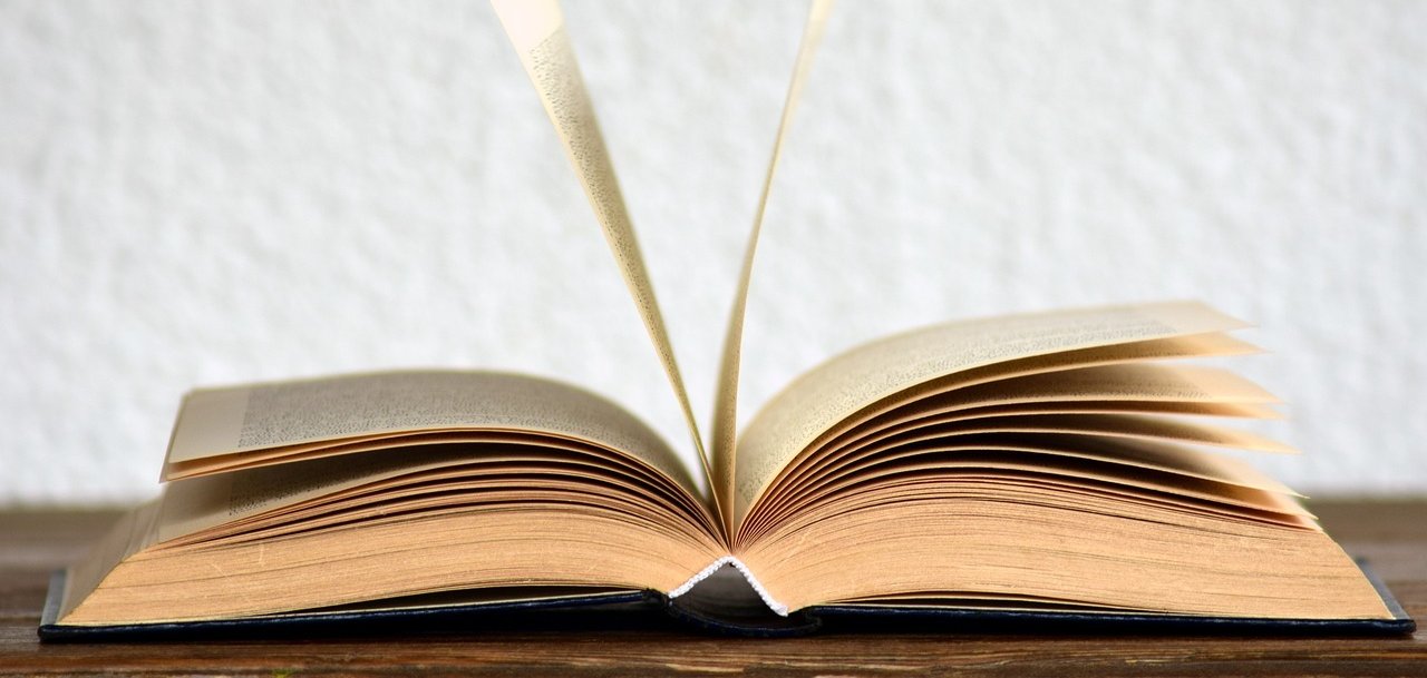 Ein Buch, dass auf einem Tisch liegt.