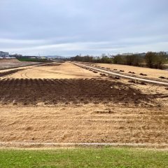 Begrünung der Selzrenaturierung startet 14 Hektar Grünland entstehen Mitten im IG Ost. (Man sieht einen Teil der Flache die Begrünt werden soll)