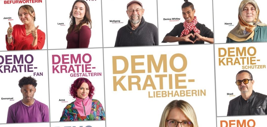 Werbeplakat "Gesicht Zeigen für Demokratie" EWR und Stadt Alzey unterstuetzen Demokratie Fotoaktion.