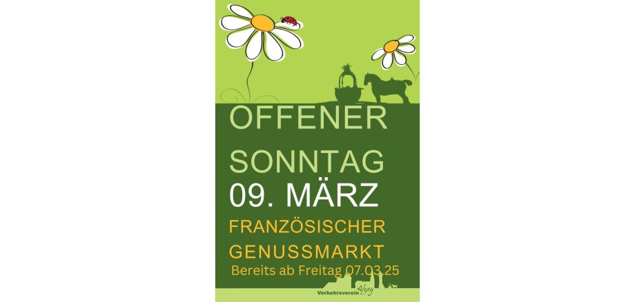 Karte mit 2 Gänseblümchen drauf und eine Einladung zum Verkaufsoffenen Sonntag