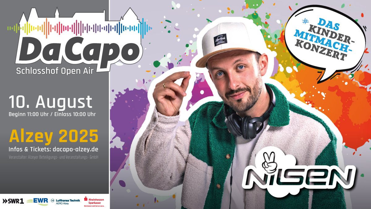 Facebook Titelbild 2025 1.920 x 1.080 px.indd DaCapo am 10. August tritt Kinderstar Nilsen auf