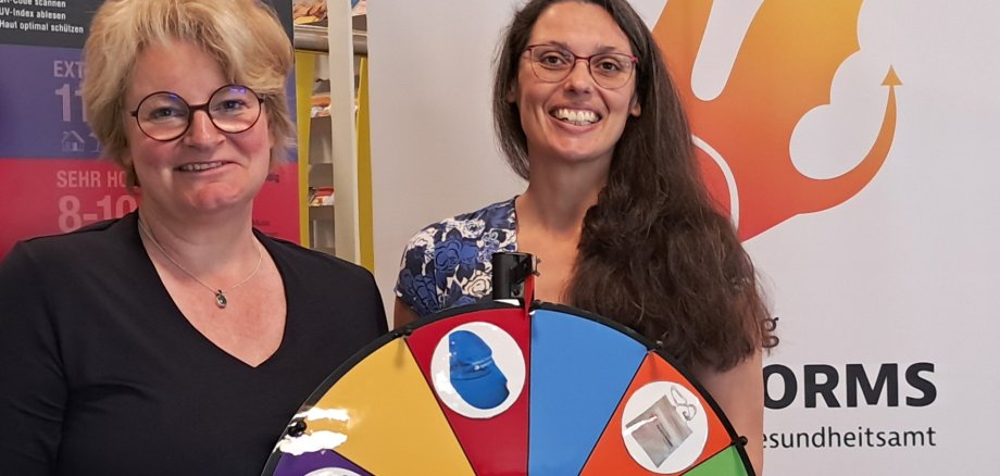 2 Frauen mit einem Glücksrad
