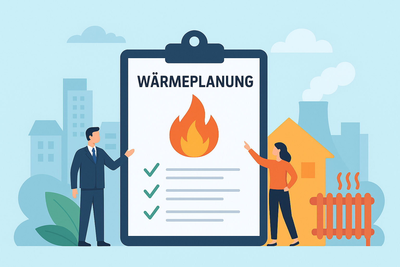 Klemmbrett mit der Aufschrift Wärmeplanung