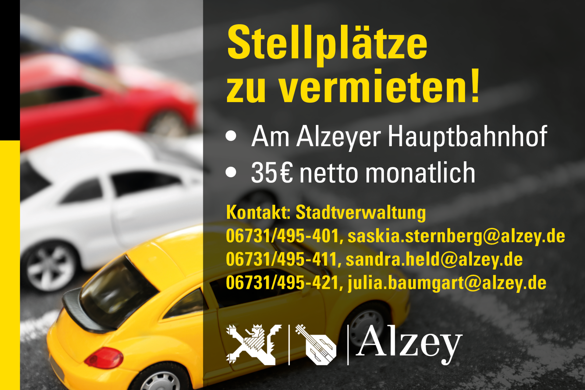 Flyer Parkplätze am Alzeyer Bahnhof zu vermieten