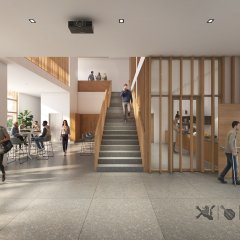 KI generierte Fotos wie das Quartierszentrum aussehen könnte.