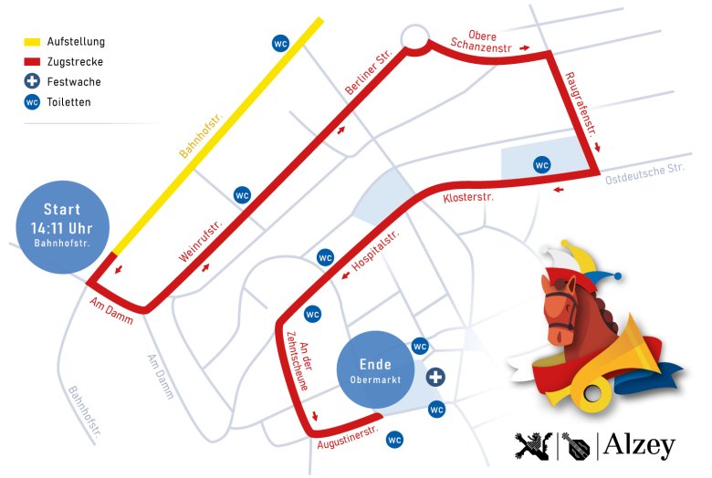 Zugstrecke des Fastnachtsumzuges.