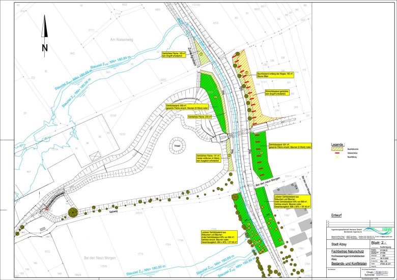 Bild des Bestands- und Konfliktplans des Hochwasserregenrückhaltebeckens