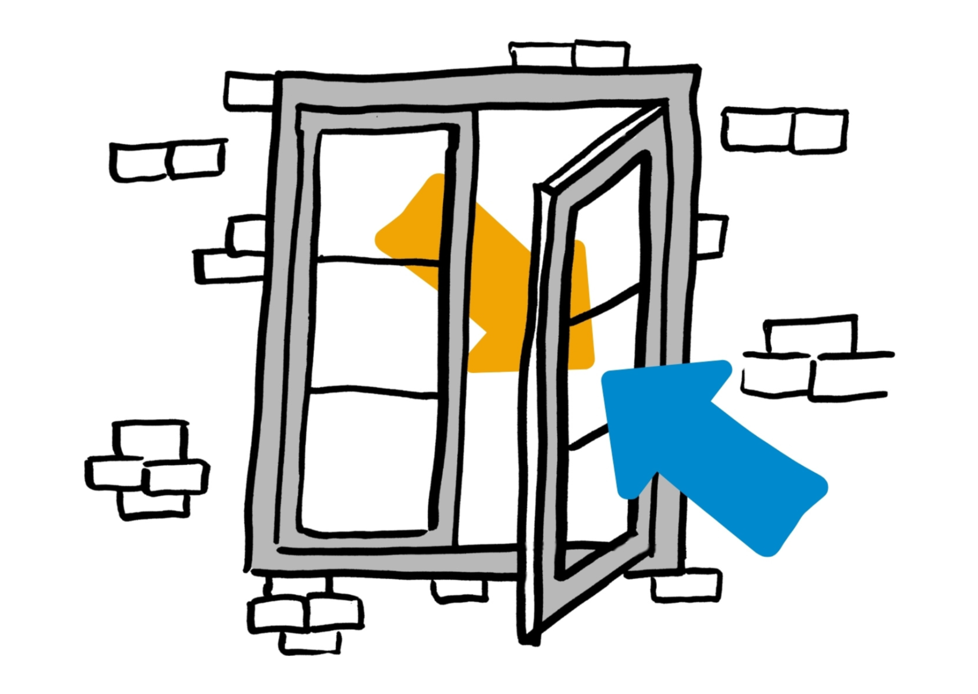 Eine einfache karikatur eines geöffneten Fensters.