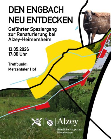 ein Poster für "den Engbach neu entdecken", darauf ein Schaf oben rechts in der Ecke abgedruckt