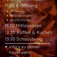 Tag der Feuerwehr in Heimersheim mit einer abgebildeten Flamme im Hintergrund und Informationen zum Termin